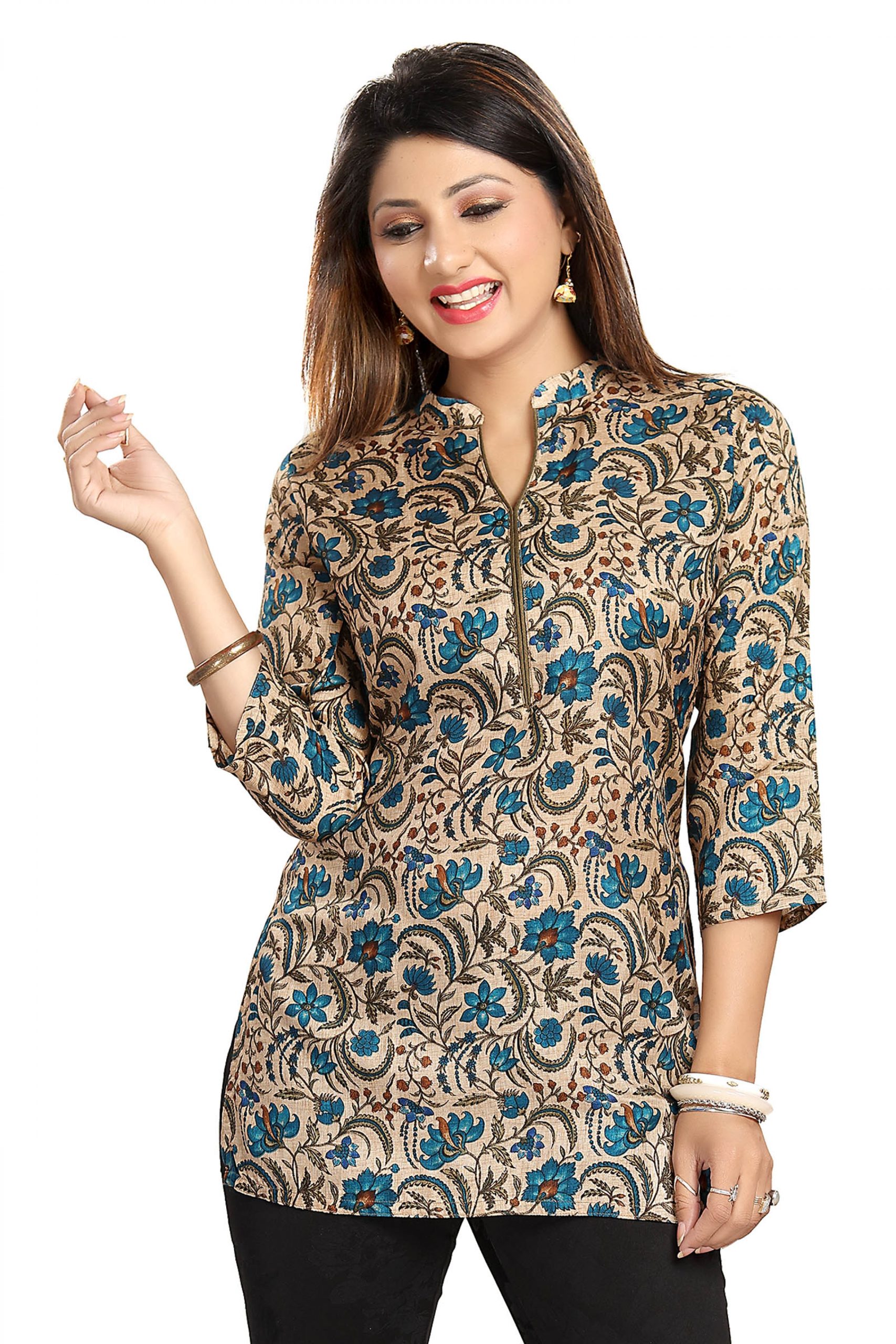 Buy Le Moda Long Ladies Gold Color Silk Pattern A Line Kurti Formal Fancy  Casual Office Kurta at Amazon.in