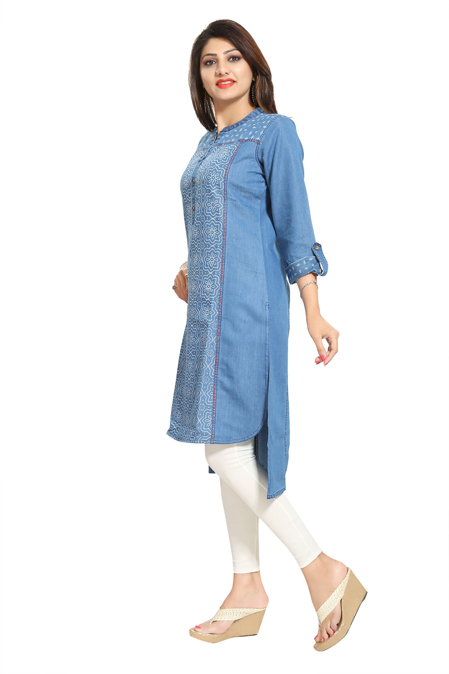 SALWA KURTI Self Design Three Quarter Sleeves Pure Cotton Denim Both Side  KURTI with Pocket FOR